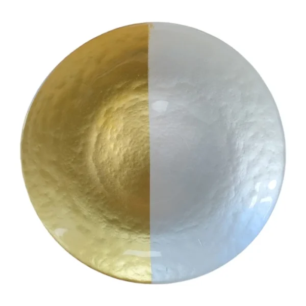 Farfurie decorativă din sticlă alb-gold 33 cm
